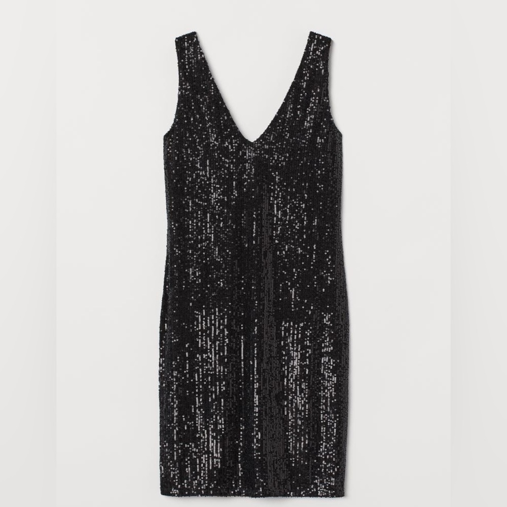 H&M V-neck Sequined Dress - US Size L / EU Size M